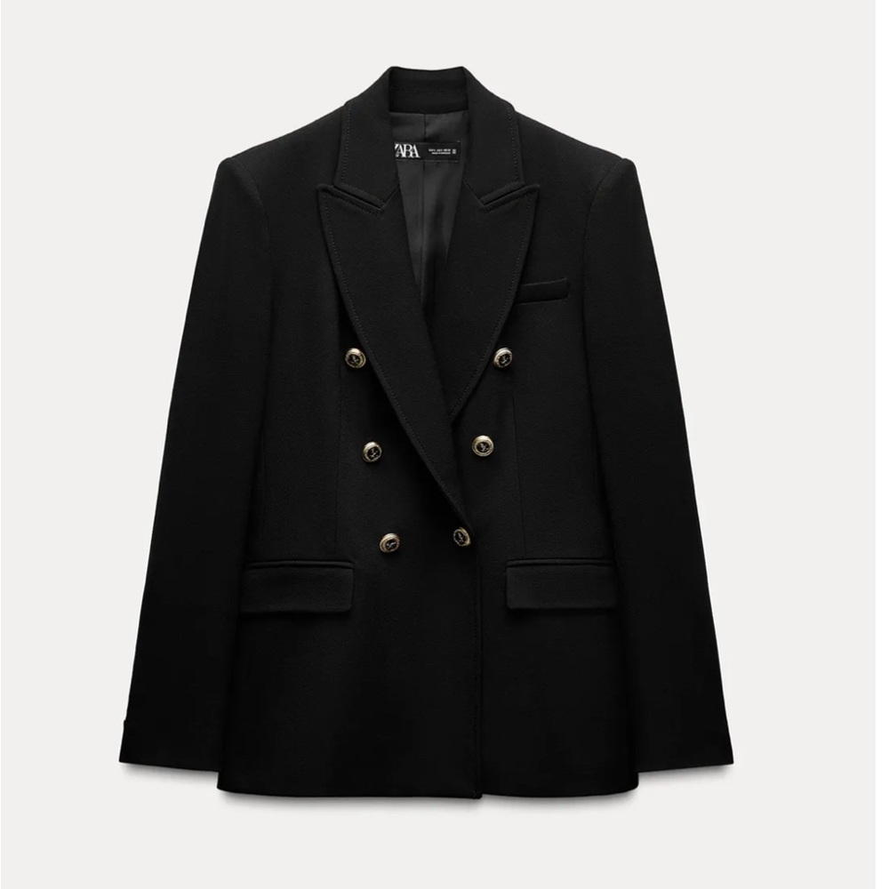 Zara Black Double-Breasted Blazer with Notched Lapels